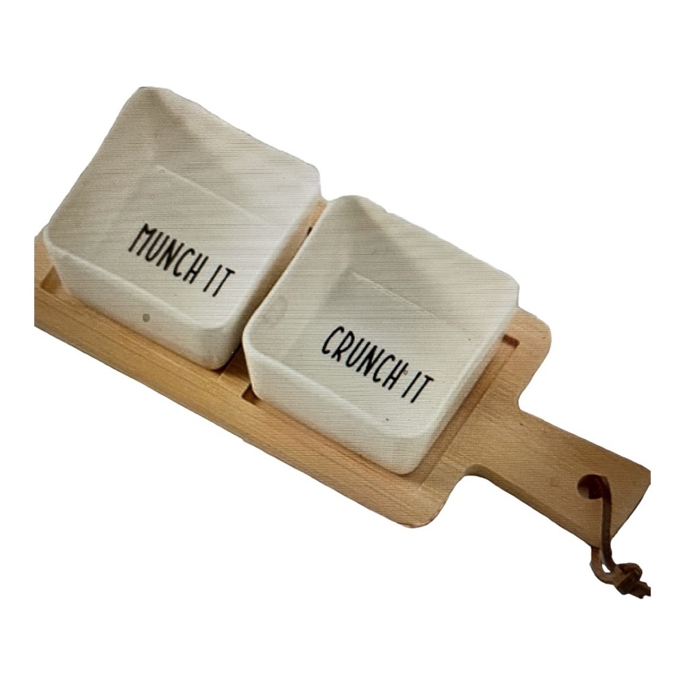 Be Our Guest Condiment Bowl and Bamboo Tray Set Hostess Gift Kitchen Serveware